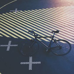 High angle view of bicycle parked on street