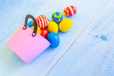 High angle view of multi colored toy on table