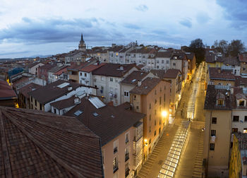 Night aerial view of the old town of vitoria-gasteiz