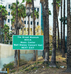 Information sign on tree by road in city