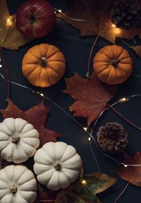 High angle view of pumpkins on table