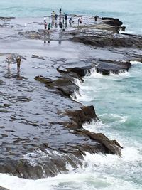 High angle view of people on beach