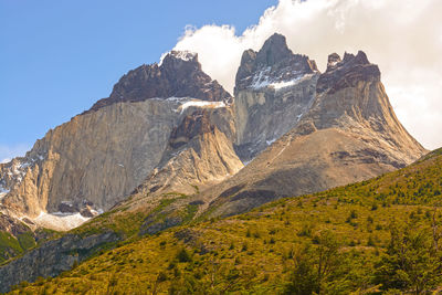Dramatic peaks called cuernos del paine  in torres del paine national park in patagonian chile.