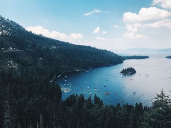 High angle view of lake against sky