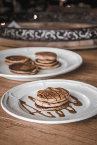 Close-up of cake served on table