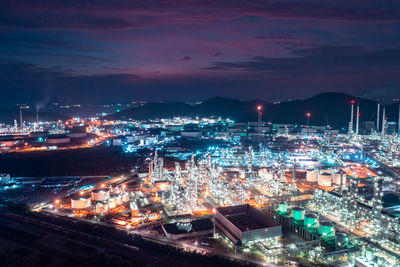 Aerial view of factory zone oil and gas industry - refinery stores tank and petrochemical plant