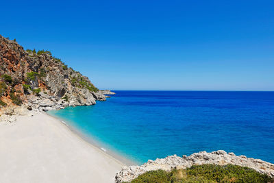 Scenic view of sea against blue sky