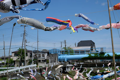 Koinobori hanging against sky