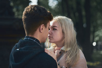 Couple romancing in park