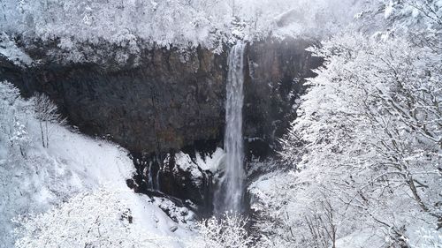 View of waterfall in winter