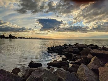 Scenic view of sea against sky during sunset