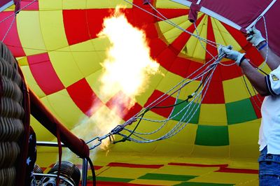 Fire burning at hot air balloon