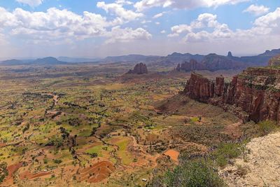 Scenic view of landscape against cloudy sky