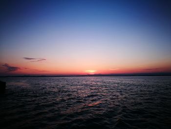 Scenic view of sea against clear sky during sunset