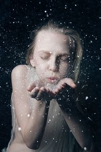 Portrait of a woman in snow