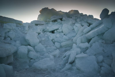 Scenic view of snow on landscape against sky