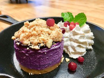 Close-up of dessert in plate on table