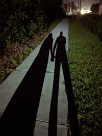 Shadow of couple walking on footpath