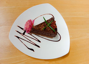 High angle view of dessert in plate on table