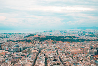 High angle shot of townscape against sky