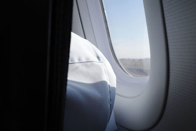 Close-up of white airplane window