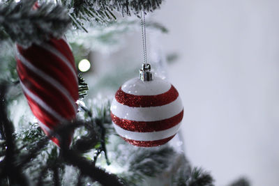 Close-up of christmas decorations on tree