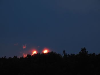 Low angle view of silhouette trees against sky at night