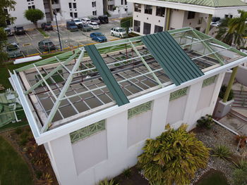 High angle view of trees and buildings