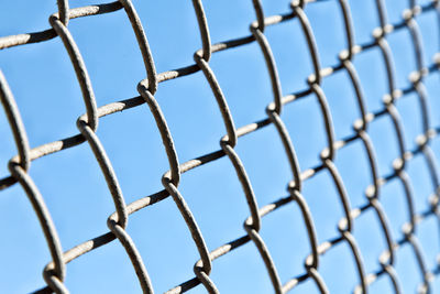 Low angle view of chainlink fence against clear sky