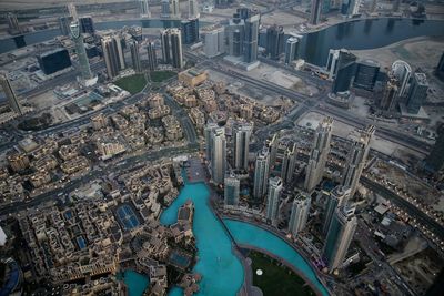 High angle view of city buildings