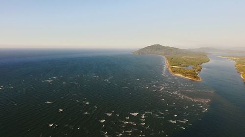 High angle view of sea against clear sky