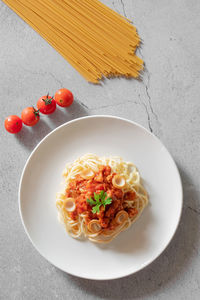 High angle view of food served in plate