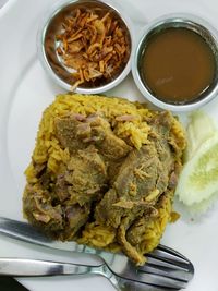 High angle view of meal served in plate