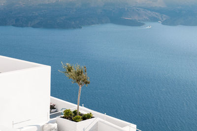 High angle view of swimming pool by sea