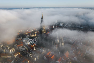 High angle view of buildings in city