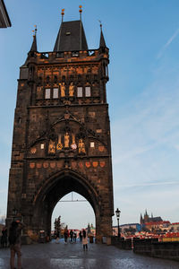 View of upper tower in prague from below