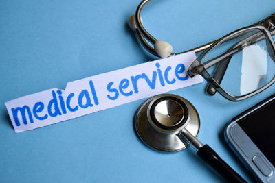 High angle view of text on table