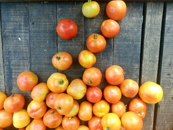 Directly above shot of tomatoes for sale at market stall