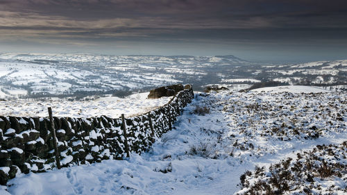 Scenic view of snow covered landscape against sky