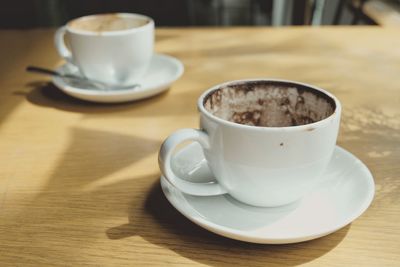 Close-up of coffee cup on table