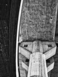 High angle view of wooden bench