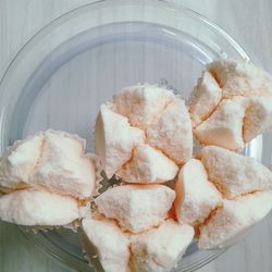 High angle view of bread in plate on table
