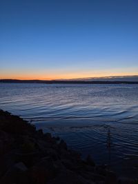 Scenic view of sea against clear sky at sunset