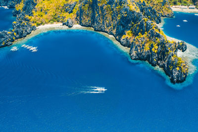 High angle view of sea and trees