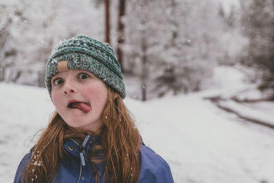 Portrait of girl in snow