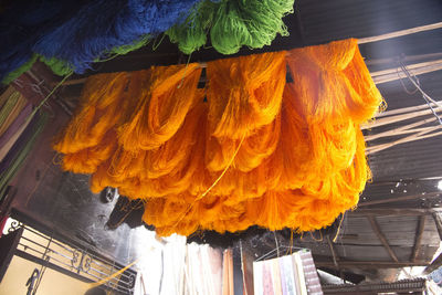 Low angle view of multi colored umbrellas