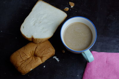 High angle view of breakfast on table