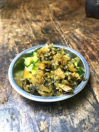 High angle view of meal served on table