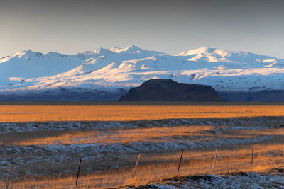 Scenic view of snowcapped mountains against sky