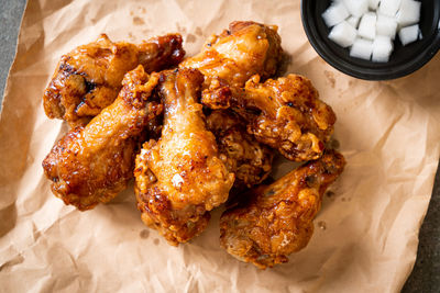 High angle view of food on table